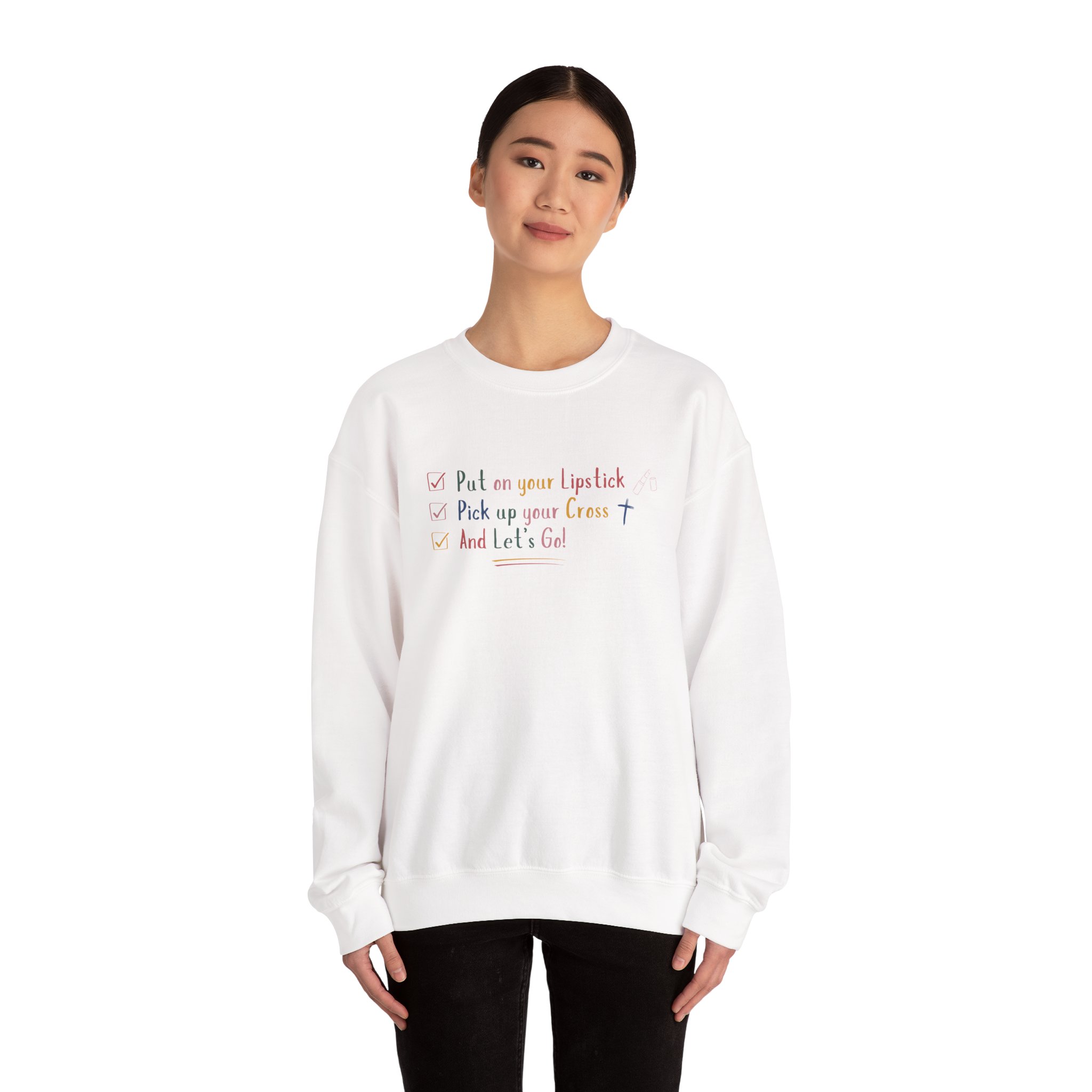 Put On Your Lipstick & Pick Up Your Cross Unisex Heavy Blend™ Crewneck Sweatshirt - Image 4