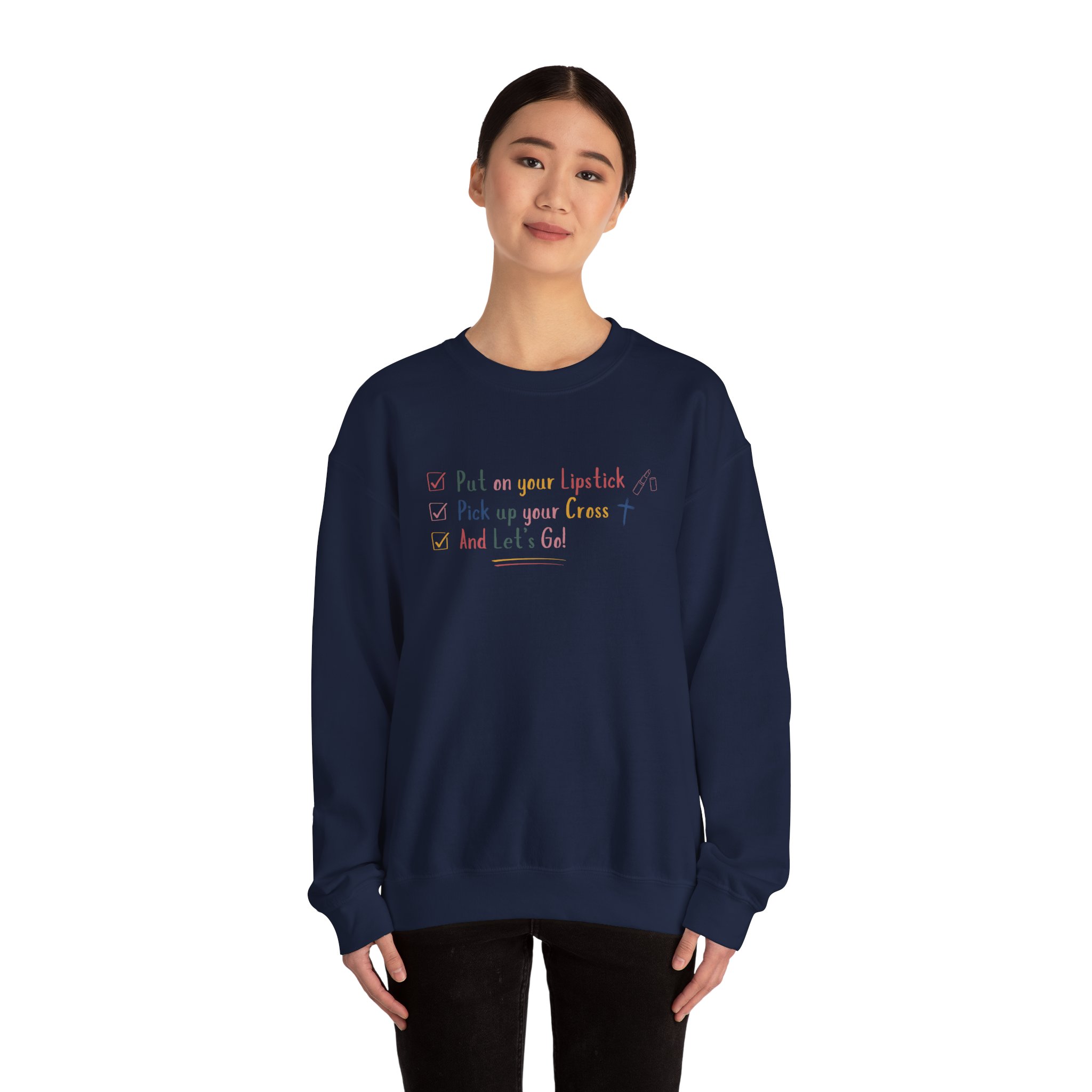 Put On Your Lipstick & Pick Up Your Cross Unisex Heavy Blend™ Crewneck Sweatshirt - Image 12