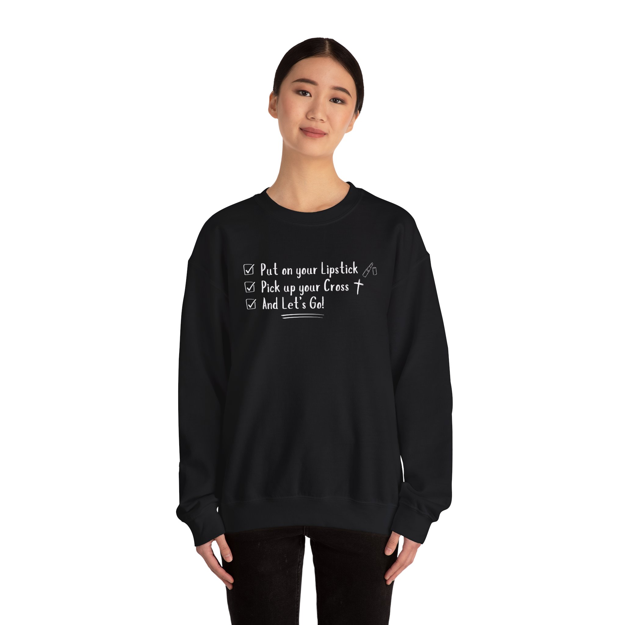 Put On Your Lipstick & Pick Up Your Cross Unisex Heavy Blend™ Crewneck Sweatshirt - Image 8